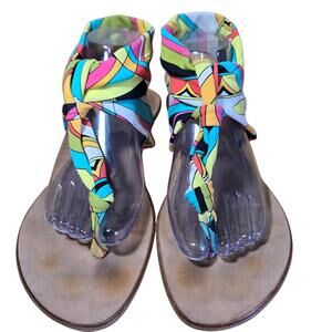 Fabulous Trina Turk Printed wrap Around 60s 70s Groovy Retro Sandals Size 10